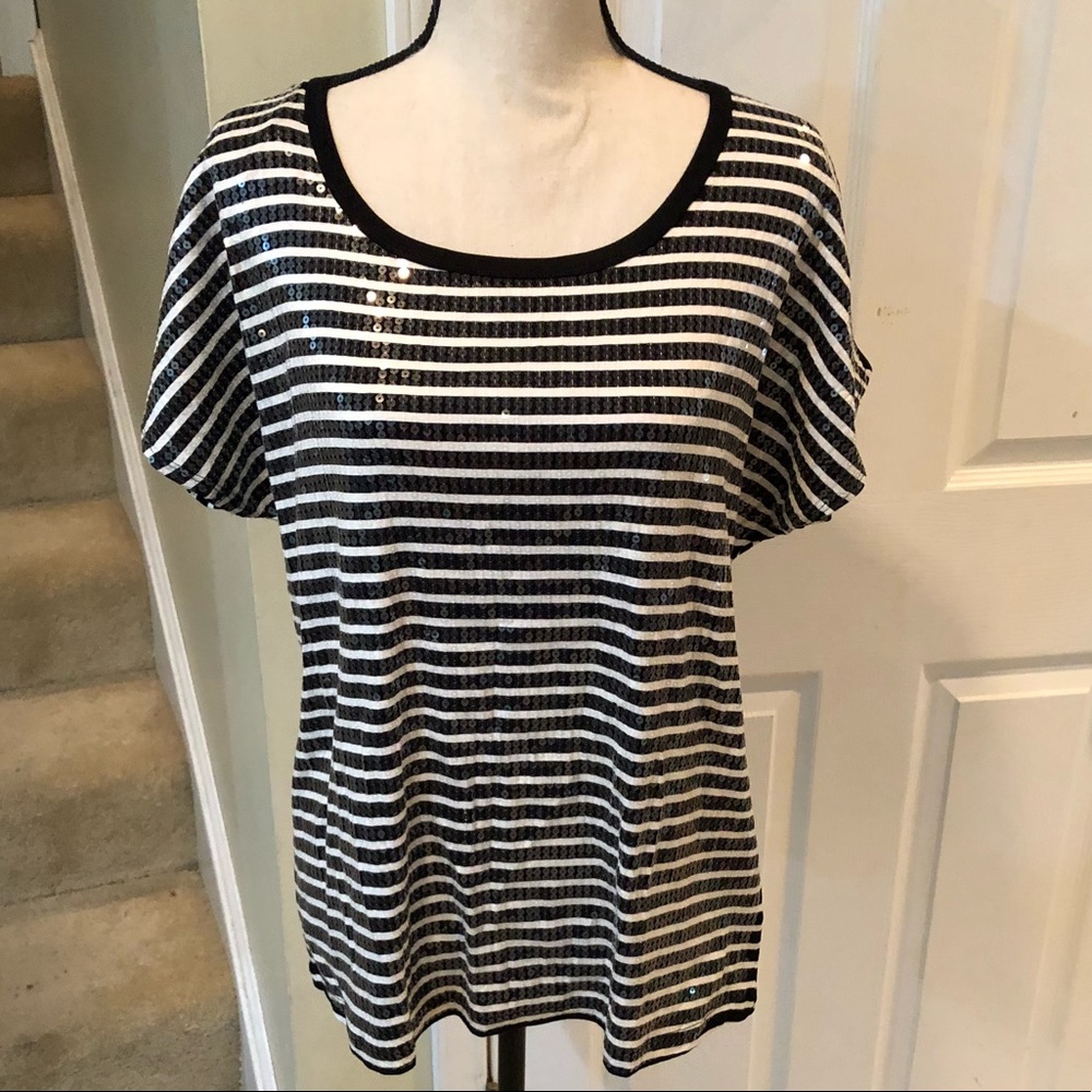 NWT- Black & white striped top with sequined front